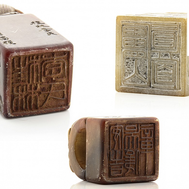 Three Chinese hard stone stamps, 20th century