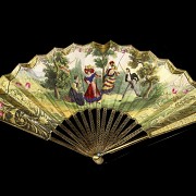 Fan with metal rod and paper country, 19th century