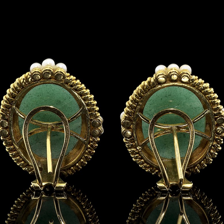 Pendientes de oro amarillo 18 k, piedras y perlas