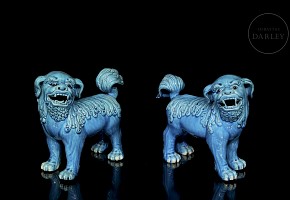 Pair of glazed porcelain foo lions, Qing dynasty