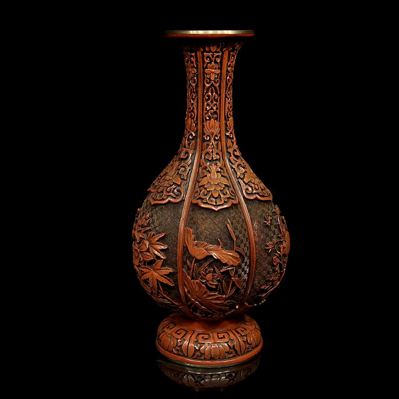 Carved red lacquer vase, China, 20th century