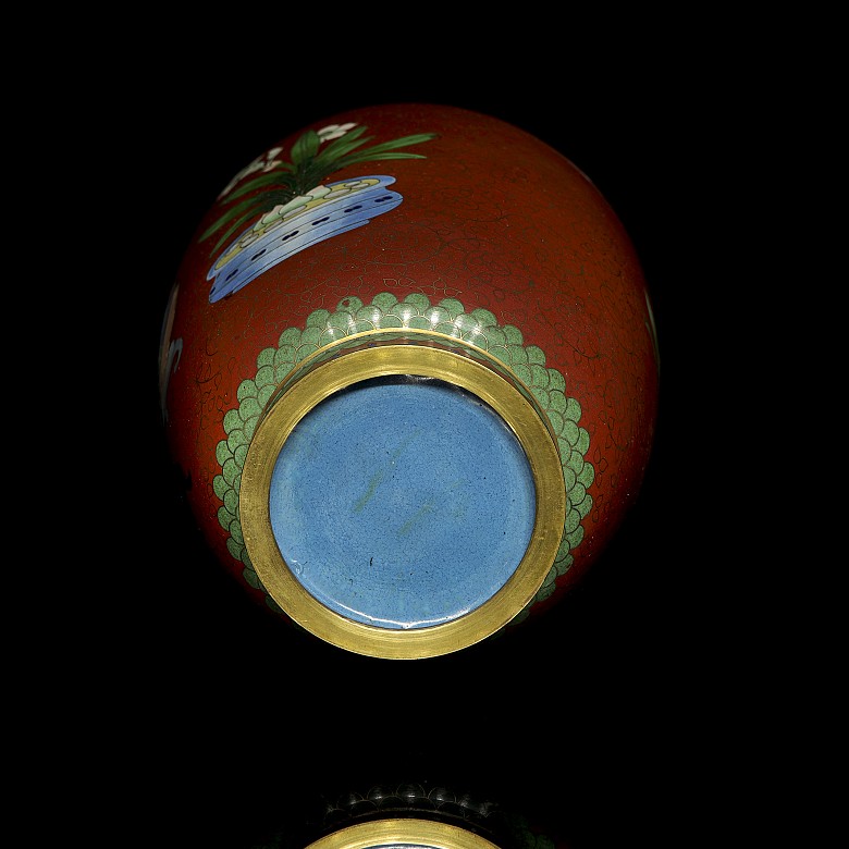 Red cloisonné vase, 20th century - 3