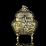 Chinese metal censer with reliefs, 20th century