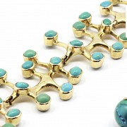 18k yellow gold bracelet and earrings with natural turquoise.