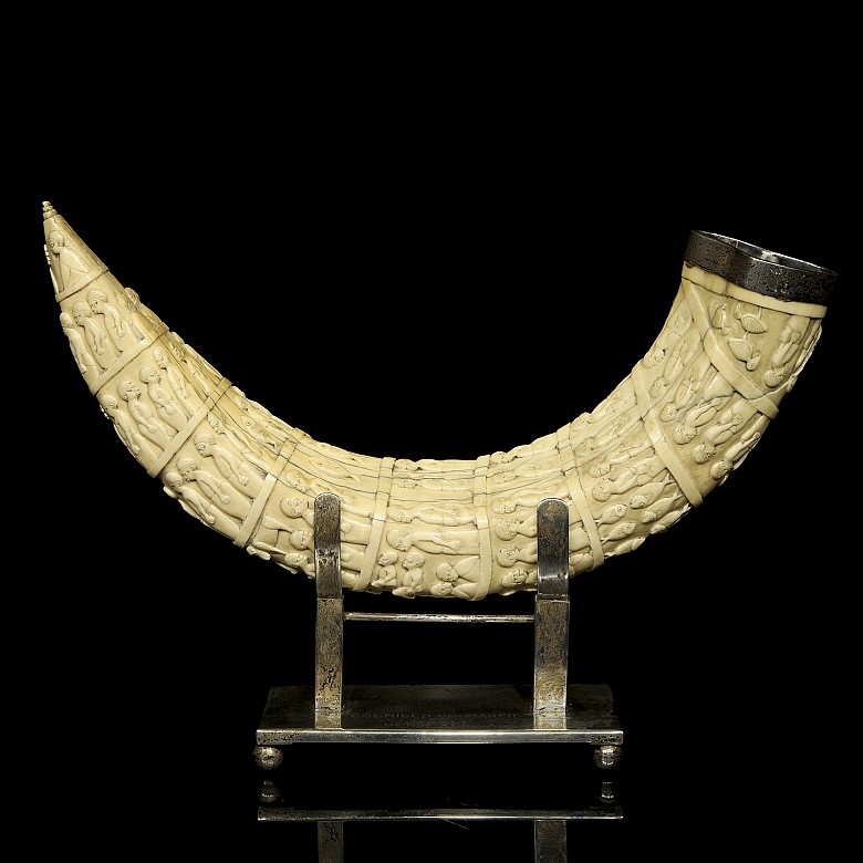 Carved tusk with pedestal, 19th century