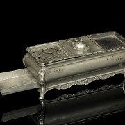 J. Hoofmans, Louis XIV style pewter writing desk, 19th century