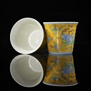 Pareja de tazas de porcelana esmaltada 