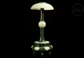 Spinach-green and white jade hat-holder, Qing dynasty