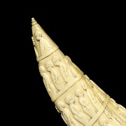 Carved tusk with pedestal, 19th century