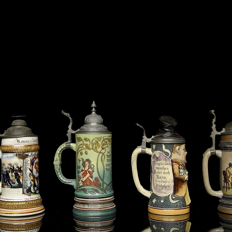 Four German glazed earthenware jugs, 20th century