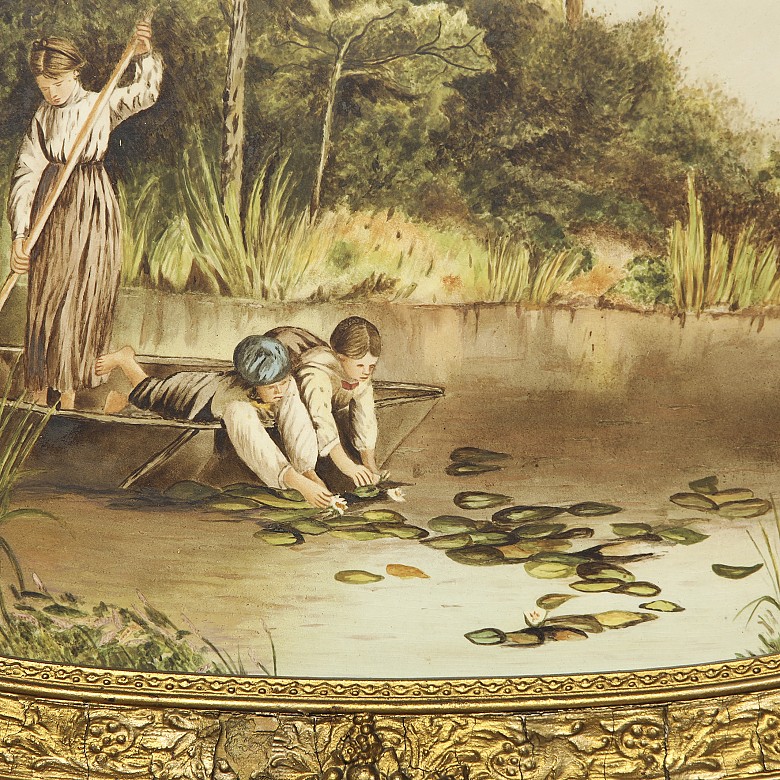 Ceramic plaque ‘Scene at the lake’, 19th-20th century