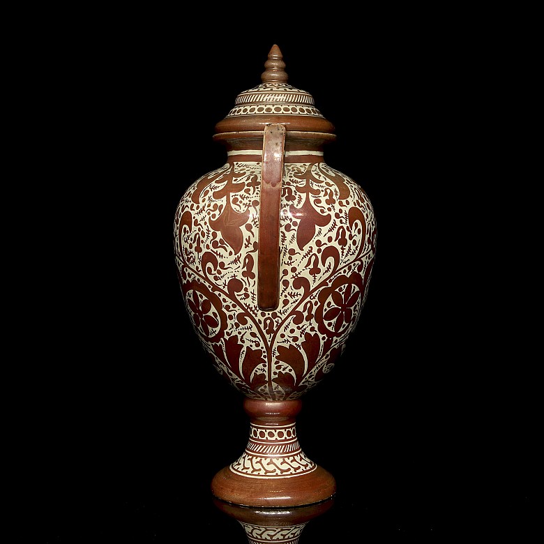 Large vase with porcelain handles and metallic lustre, 20th century