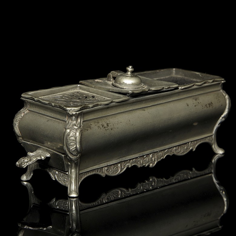 J. Hoofmans, Louis XIV style pewter writing desk, 19th century