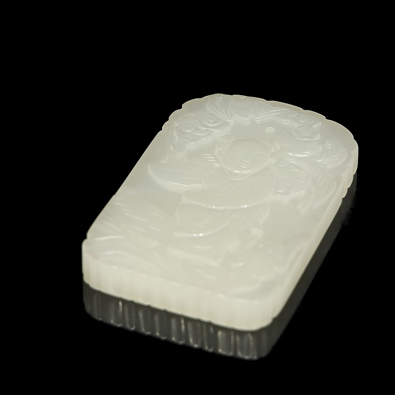 White jade ‘Young Man and Frog’ plaque, Qing dynasty