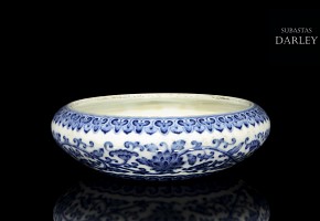 Tintero de porcelana, azul y blanco, S.XX