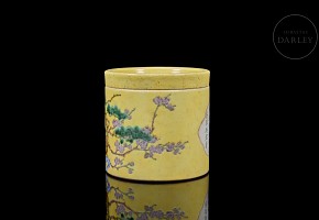 Porcelain enamelled ‘Landscape’ jar, 20th century