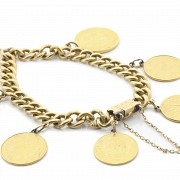 Pulsera con monedas, oro amarillo 18 k