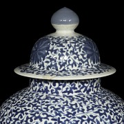 Tibor chino azul y blanco, Jingdezhen, dinastía Qing