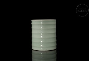 Celadon-glazed ‘Bamboo’ brush pot, Qing Dynasty