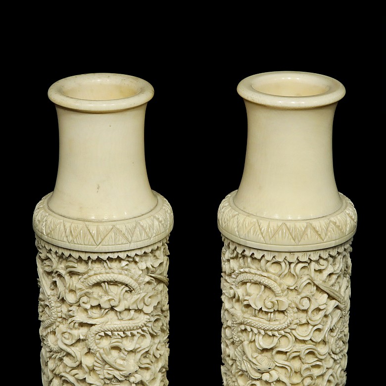 Pair of ivory vases, China, early 20th century