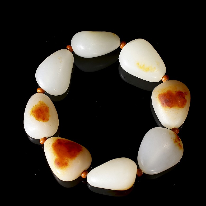 White jade bead bracelet, 20th century