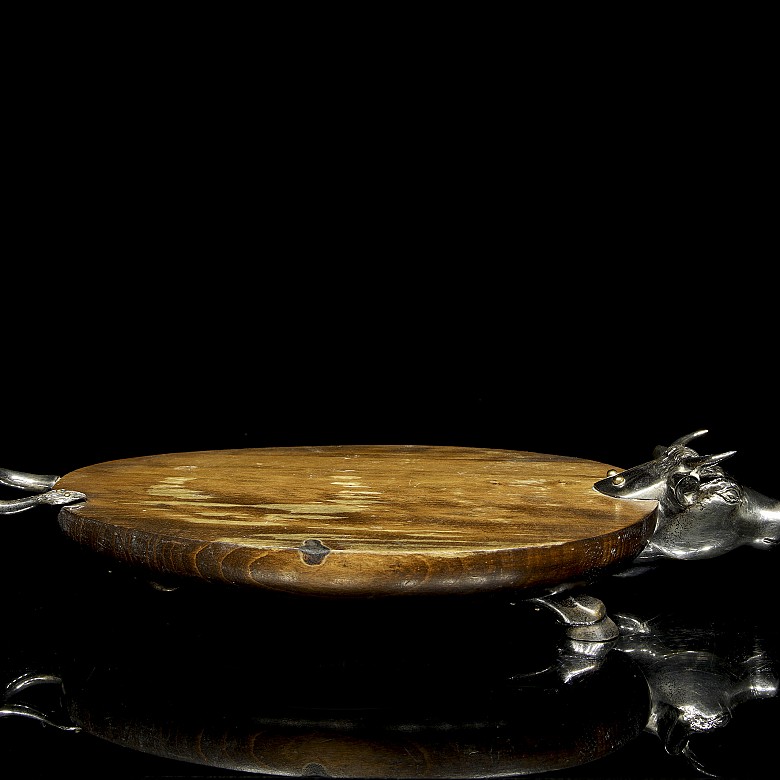 Metal and wooden charcuterie tray, 20th century