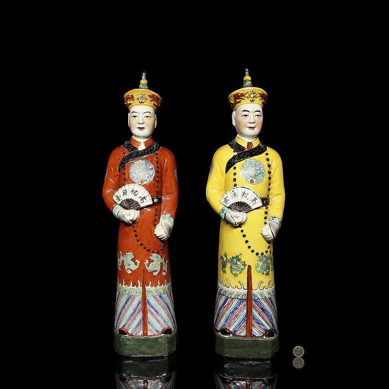 Pair of porcelain emperors, 20th century