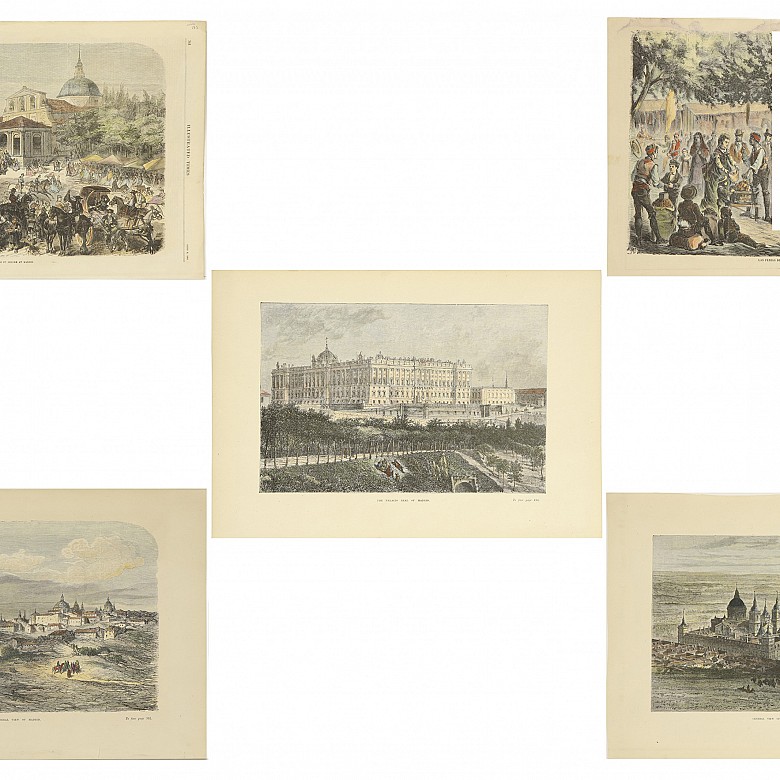 Set of engravings of Madrid, 19th century