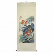 Chinese painting ‘Lotuses and poem’, 20th century