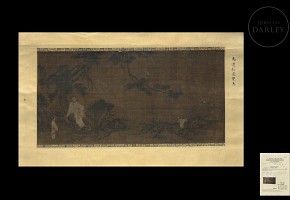 Chinese silk painting ‘River, pine, spring and bird’, Song dynasty