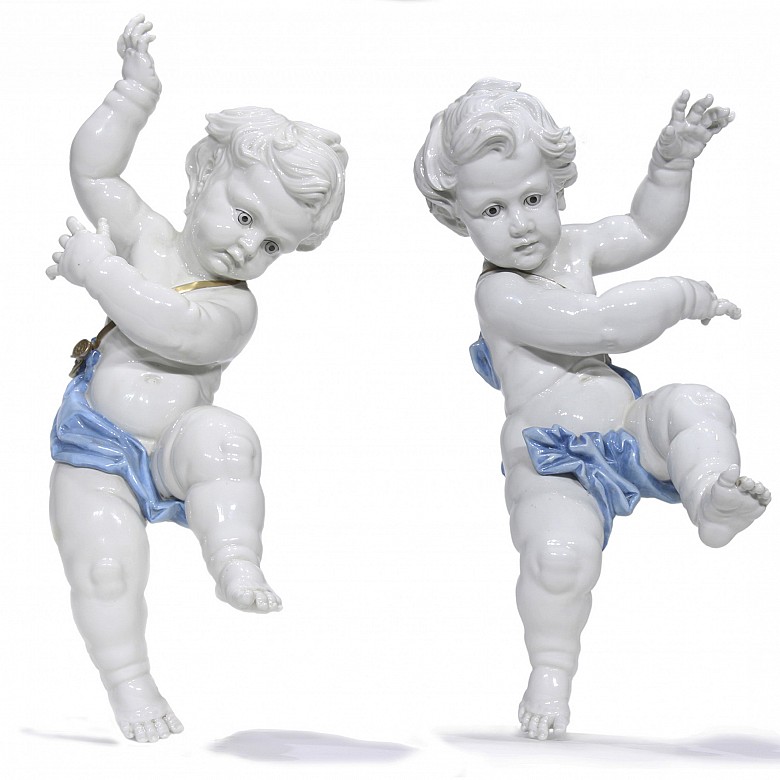 Pair of Algora porcelain angels, 20th century