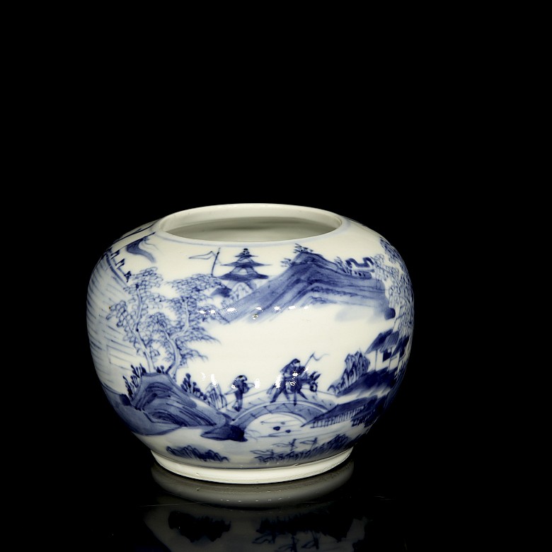 Blue and white porcelain vessel “Landscape”, Qing dynasty