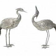 Pair of herons in Spanish silver, 20th century