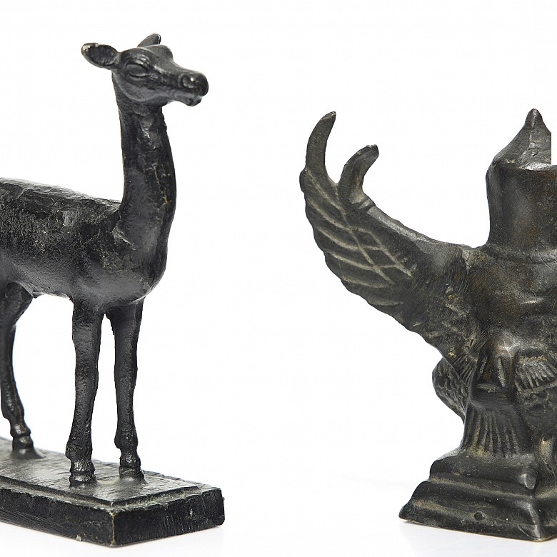 Three small bronze figures, Asia