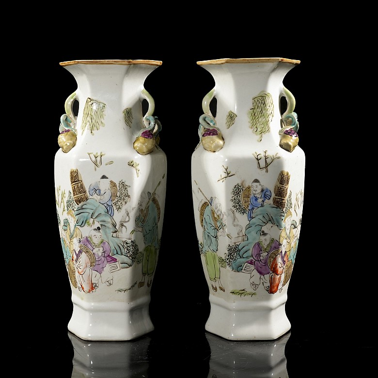 Pair of ‘Scene’ pink family vases, Qing dynasty