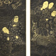 Pair of paintings ‘Wise men, dragon and heron’, 20th century