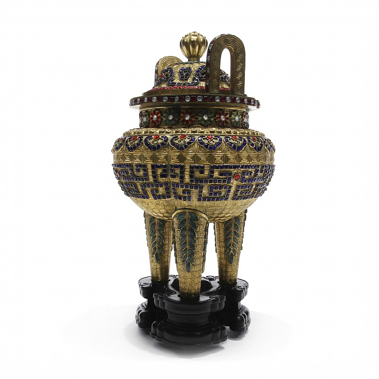 Ding gilded with glass beads, 20th century