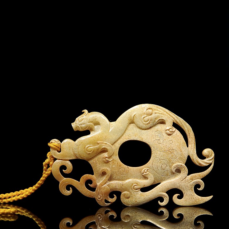 Carved jade 'dragon and phoenix' plaque, Eastern Han Dynasty