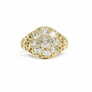 Ring with old cut diamonds, in 18k yellow gold.