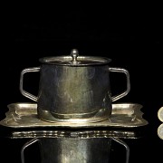 Silver sugar bowl with small tray, 20th century