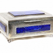 Silver box with lapis lazuli.