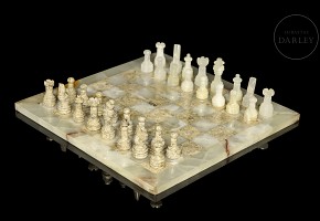 Marble and white onyx chess set, 20th century