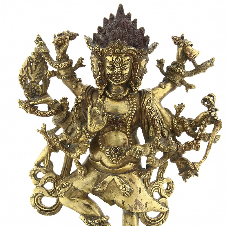 A gilt-bronze figure of Mahakala Sadbhuja, 18th century.