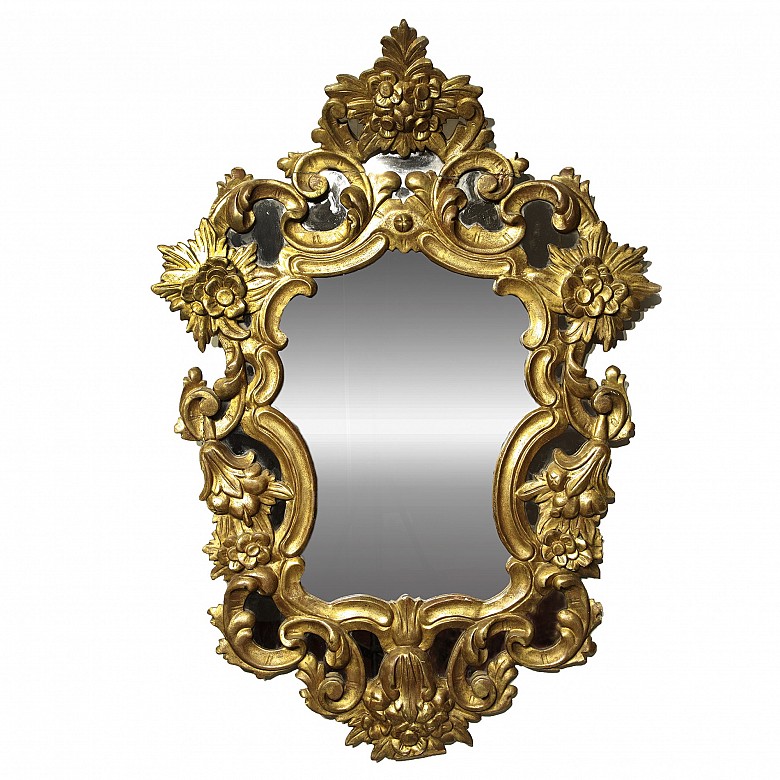 Carved wooden mirror, 20th century