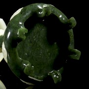 Spinach-green and white jade hat-holder, Qing dynasty