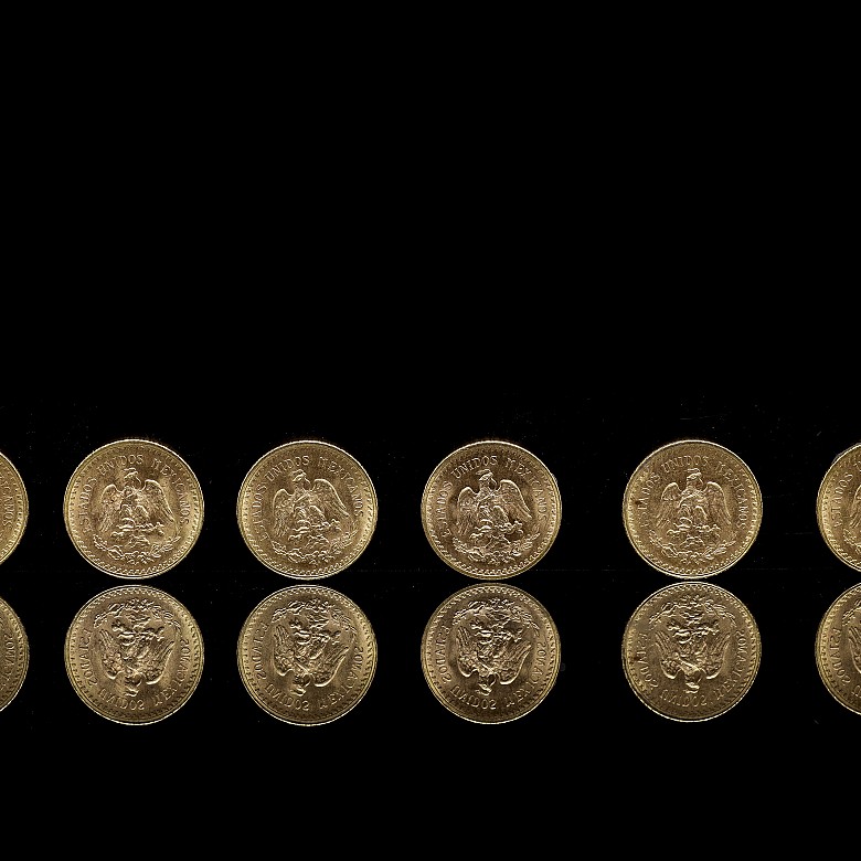 Six Mexican gold coins ‘Dos Pesos y medio’, 1944