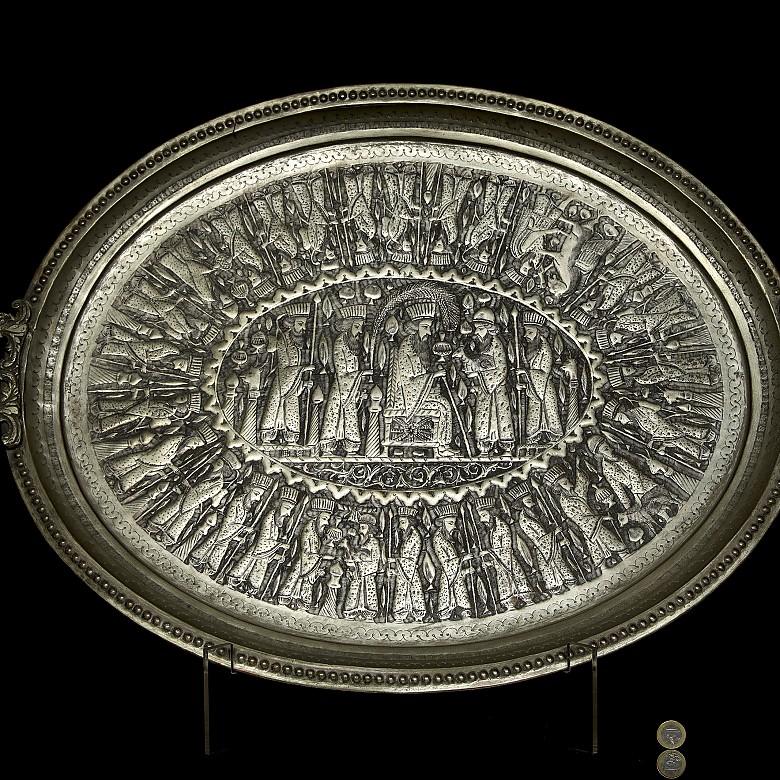 Large silver-plated metal tray, 20th century