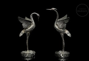 Pair of silver herons, 20th century