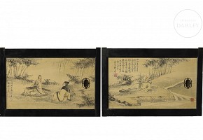 Pair of Chinese paintings ‘Scenes in the Countryside’, 20th century