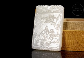 Jade plaque ‘Elder and child’ with Zhiting mark, Qing dynasty